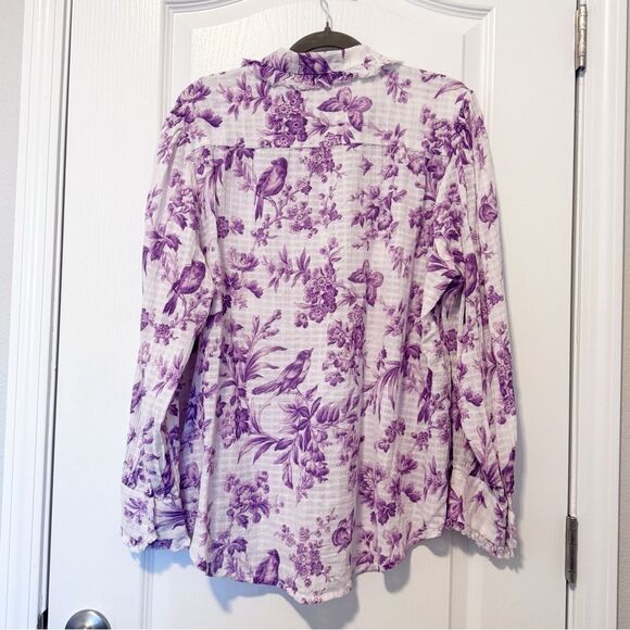 Sundance Chantilly Blooms Birds Novelty Print Cotton Gauze Button Down Shirt L - Picture 3 of 12